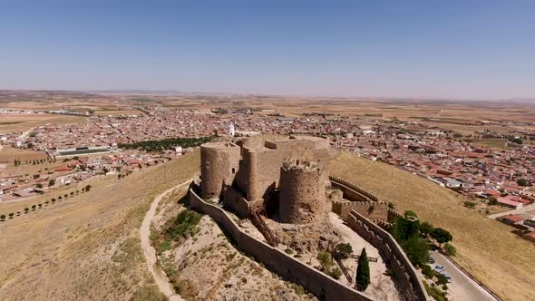 Aerial View of Don Quixote Windmills, Molino Rucio Consuegra in the Center of Spain