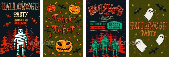 Halloween Posters Set. Vector Collection of