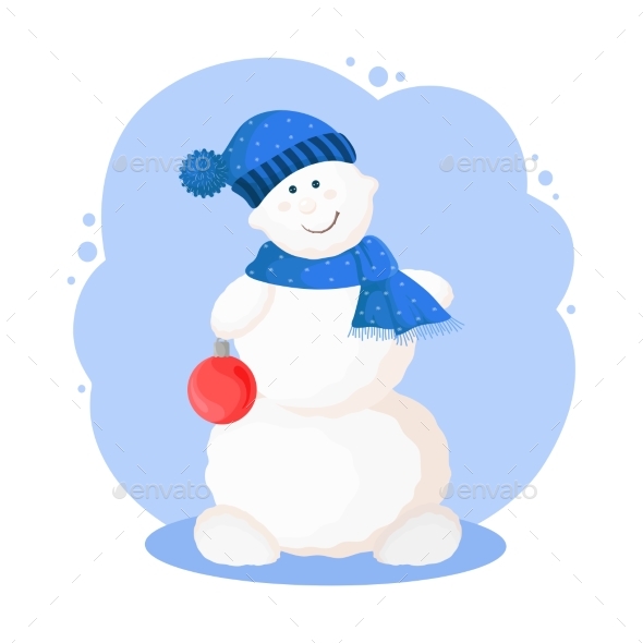 New Year Cartoon Illustration with Snowman