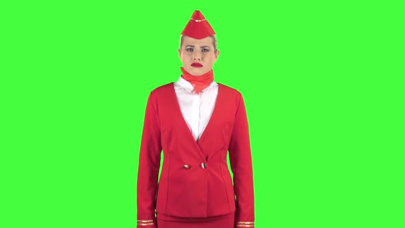 Stewardess Is Disappointed. Green Screen