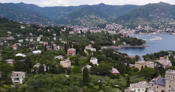 Picturesque Italy Coastline with Houses near Portofino, Genoa - Aerial