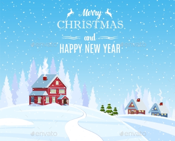 Christmas Landscape Background with Snow and Tree