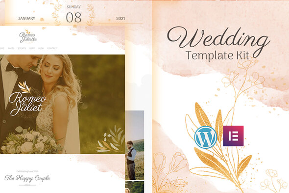 Karin - Gold Wedding Event Invitation Elementor Template Kit