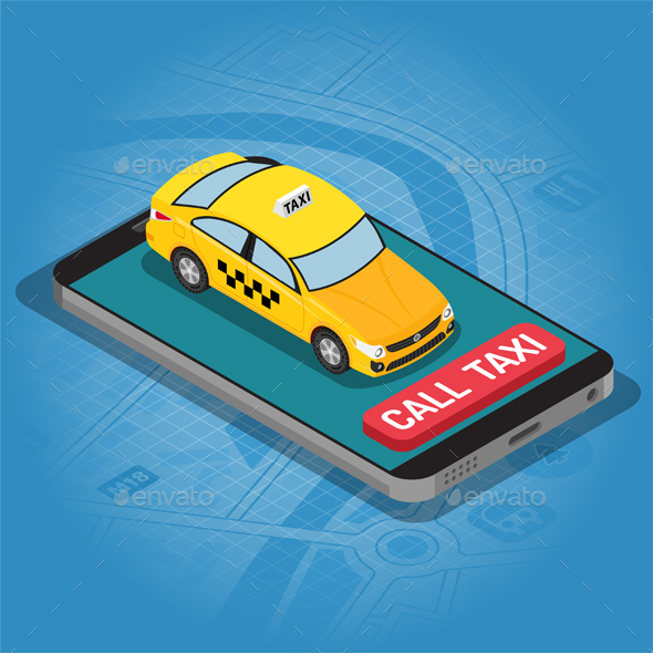 Online Taxi Isometric Concept