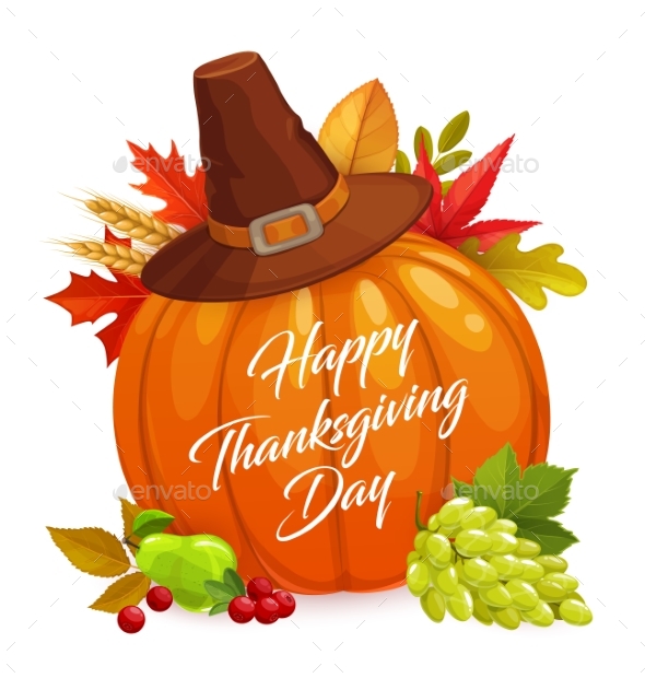Happy Thanksgiving Day Vector Poster with Pumpkin