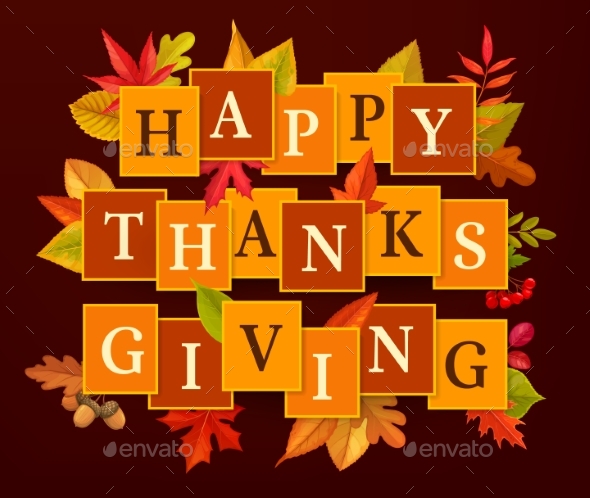 Happy Thanksgiving Vector Poster, Autumn Leaves