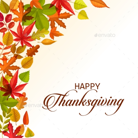 Thanksgiving Day Vector Greeting Card with Leaves