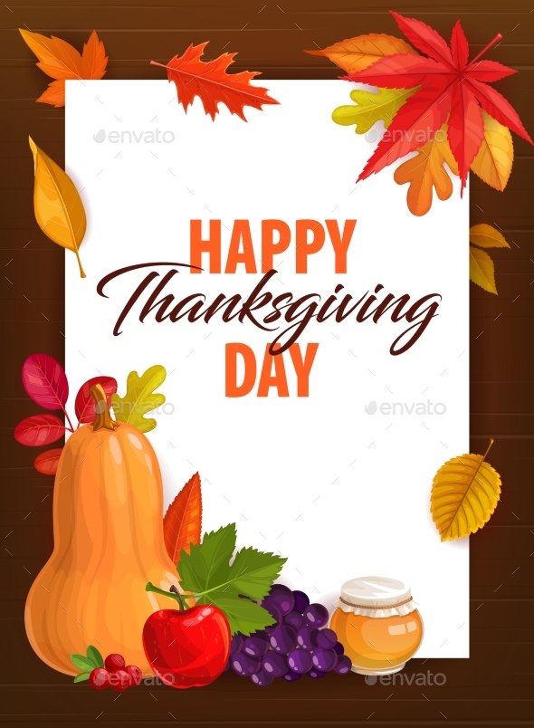Happy Thanksgiving Day Vector Greeting Card, Frame