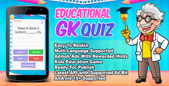 Educational GK Quiz + Ready For Publish + Multi Language Supported