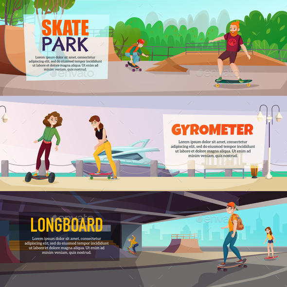 Skateboard horizontal banner set