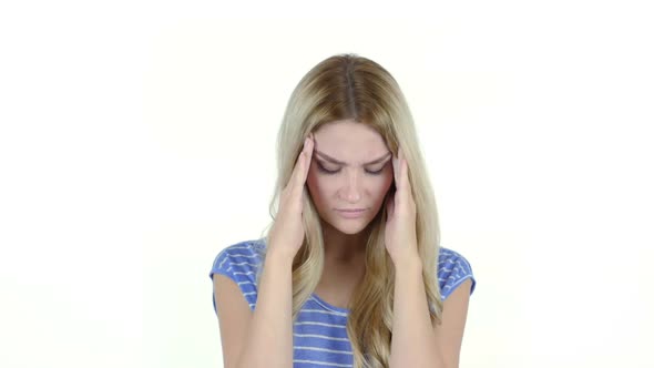 Young Woman with Headache, Frustration, Tension, Depressed,