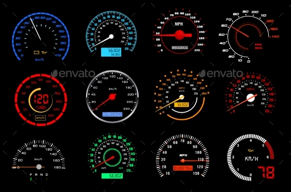 Car Dashboard Speedometer Dial Vector Icons