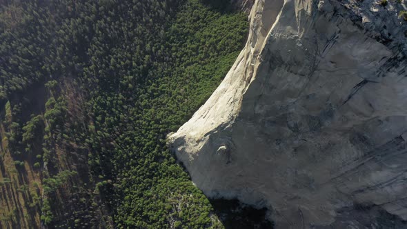 Top Down Aerial Observing From Above the Top of El Capitan. Yosemite National Park.