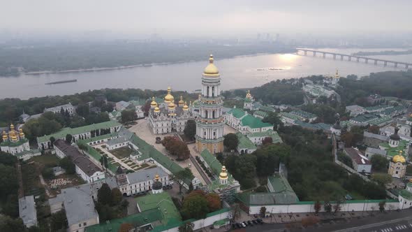 Kyiv, Ukraine Aerial View in Autumn : Kyiv-Pechersk Lavra. Kiev