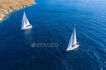 ackground. Summer holidays in Aegean sea Greece. Aerial drone view