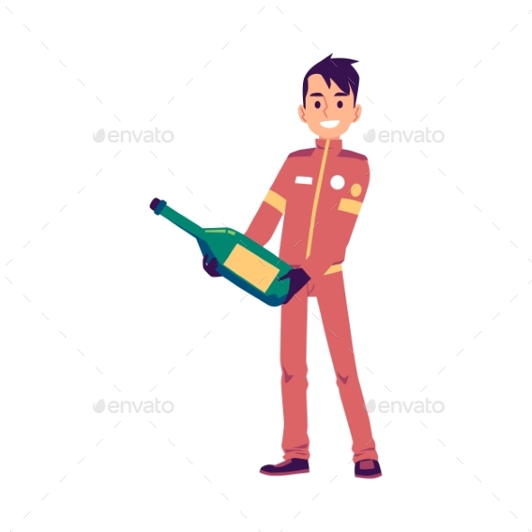 Car Race Winner Man with Bottle of Champaign
