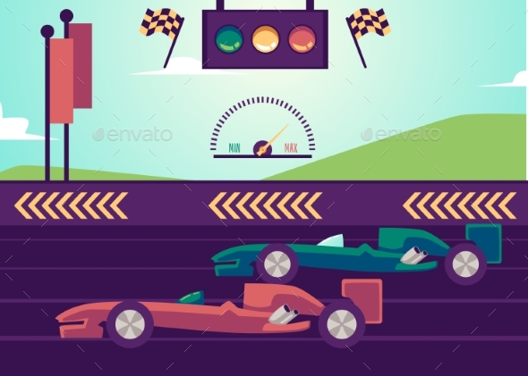 Racing Car Track with Vehicle and Signaling
