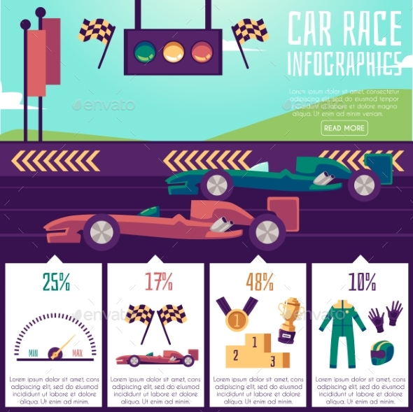 Banner with Infographics of Car Races a Vector