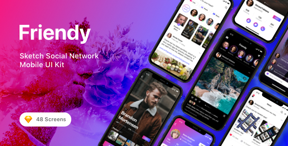 Friendy - Sketch Social Network Mobile UI Kit