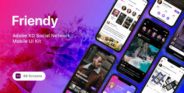 Friendy - Adobe XD Social Network Mobile UI Kit