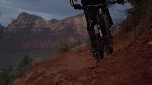 Mountain biker jumping over the camera in arizona trail