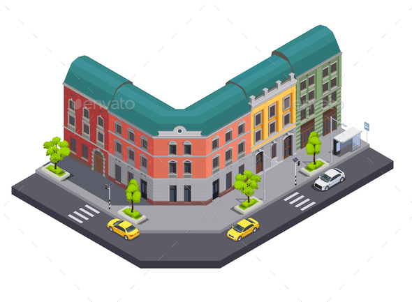 Town Building Isometric Composition