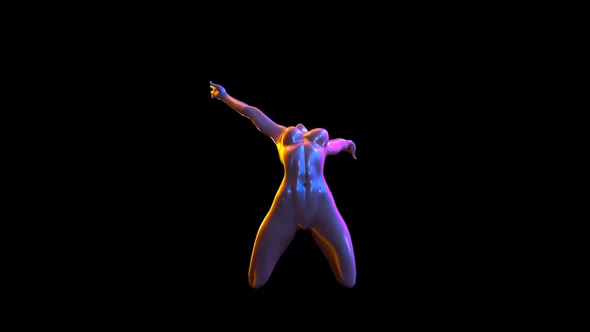 Rotation of a Naked Neon Girl on a Black Background