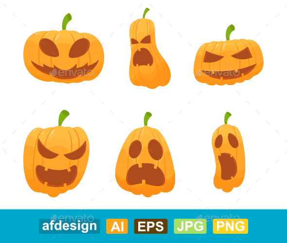 Halloween Pumpkin Illustration with Various Expressions
