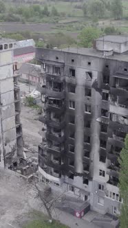 Vertical Video of a Destroyed House During the War in Ukraine