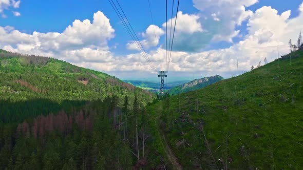 Travel by cable car from Kasprowy Wierch in summer, Tatra mountain, Poland