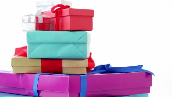 Stack of wrapped gift boxes