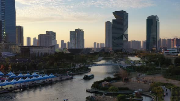 4K Aerial Drone Footage View of Central Park in Songdo