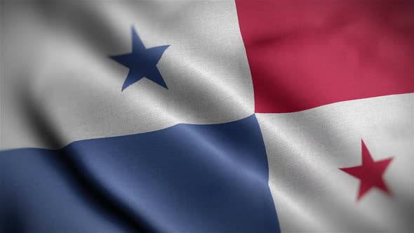 Panama Flag Closeup Blowing In Wind