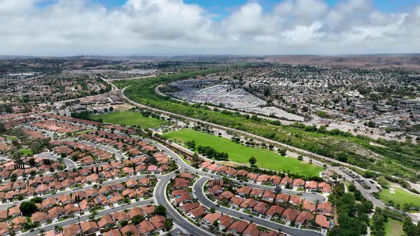 Aerial View of Residential Suburban Packed Homes Neighborhood in Oceanside