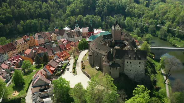 Turn Around Loket Castle and Small Czech Town, Near Karlovy Vary, Czech Republic.