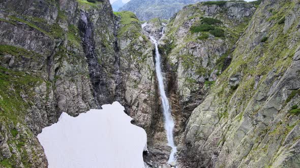 Aerial view of a waterfall in the High Tatras National Park in Slovakia