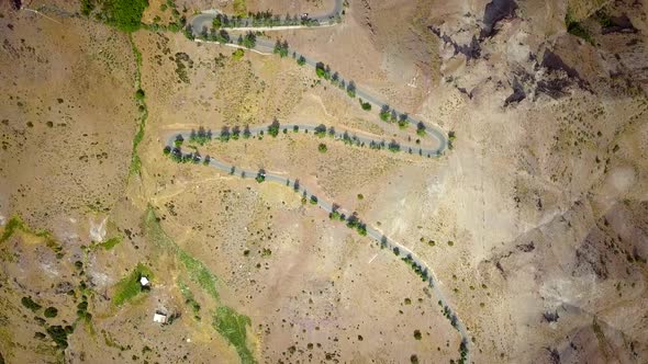 Aerial view of Camino A Farellones, Lo Barnechea, Santiago, Chile.