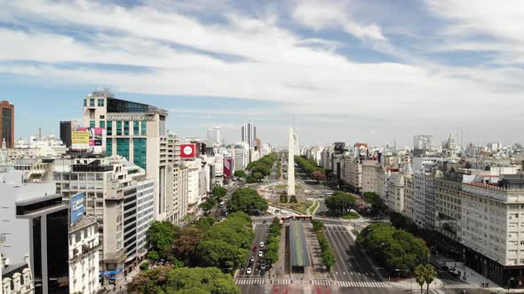 Aerial Over 9 de Julio With The Obelisk as Background