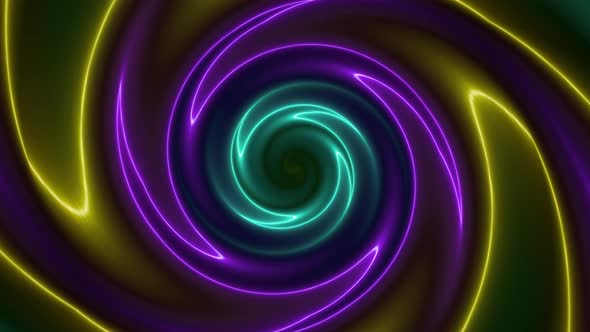 Cyan Purple Yellow Neon Twirl Motion Animated Background