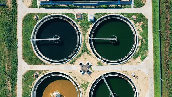 Top View of Circular Clarifiers Located at a Sewage Cleaning Facility