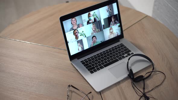 Video Conferencing Technology in Kitchen for Video Call with Colleagues at Home and in Offices