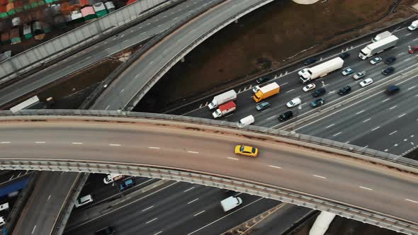 Aerial Drone Flight Over Road Traffic