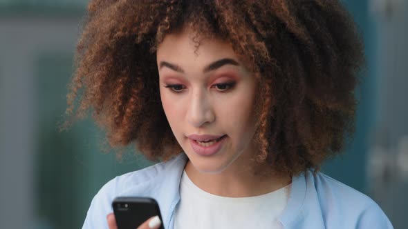 Portrait Curly Woman Afro African American Mixed Race Young Girl Female Model Student User Holding