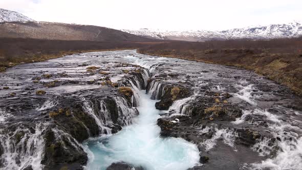 Blue Waterfall Bruarfoss in South West Iceland