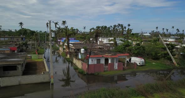 Drone shot of Hurricane Maria aftermath in Puerto rico.4K