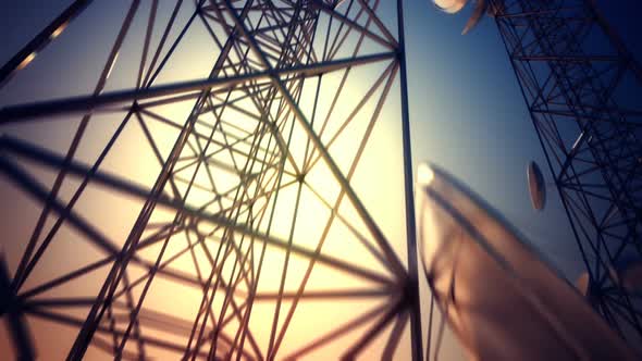 Endless animation of climbing into the top of communication tower. Loopable. HD