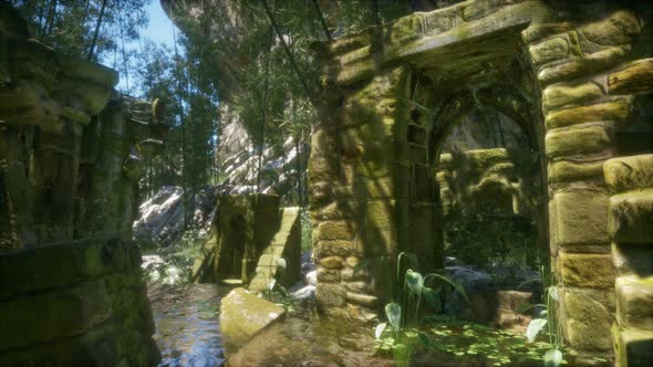 Stone Ruins in a Forest, Abandoned Ancient Castle alt