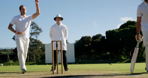 Bowler delivering ball during cricket match