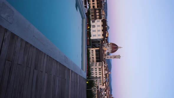 Swimming Pool Overlooking Beautiful City of Florence, Italy at Sunset