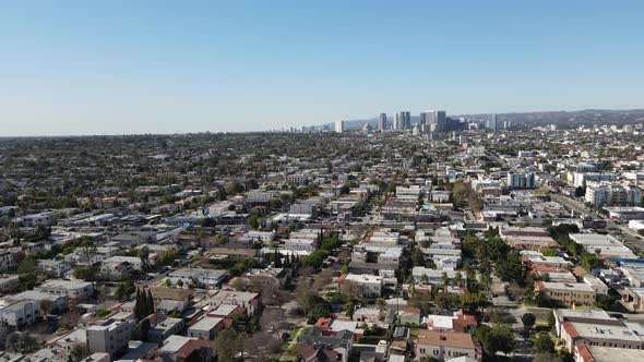 Aerial View Above MidCity Neighborhood in Central Los Angeles